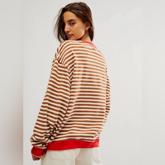 We The Free x Free People Classic Striped Oversized Crewneck | Size Large - Picture 3 of 7